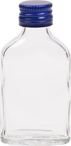 Lege glazen mini shot flesjes van 20ml om zelf af te vullen | koop ze hier 25 stuks (met blauwe schroefdop)