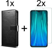 Xiaomi Redmi Note 8T hoesje bookcase met pasjeshouder zwart wallet portemonnee book case cover - 2x Xiaomi Redmi Note 8T screenprotector