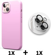 iPhone 13 Hoesje Roze & Camera Lens Glazen Screenprotector - Siliconen Back Cover