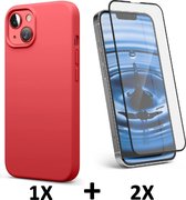 HB Hoesje Geschikt voor Apple iPhone 13 Rood & 2X Volledige Glazen Screenprotector - Siliconen Back Cover