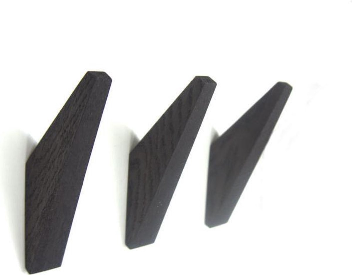 RHOOTZ 3 stuks - kapstok haken - zwart - eiken - model "TUSK"
