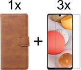 Samsung A42 Hoesje - Samsung Galaxy A42 hoesje bookcase bruin wallet case portemonnee hoes cover hoesjes - 3x Samsung A42 screenprotector