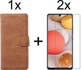 Samsung A42 Hoesje - Samsung Galaxy A42 hoesje bookcase bruin wallet case portemonnee hoes cover hoesjes - 2x Samsung A42 screenprotector