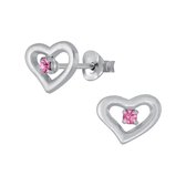 Joy|S - Zilveren hartje oorbellen - 9x8 mm - kristal roze