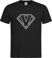 Zwart t-Shirt met letter V “ Superman “ Logo print Wit Size XL