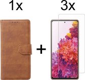 Samsung S21 Hoesje - Samsung Galaxy S21 hoesje bookcase bruin wallet case portemonnee hoes cover hoesjes - 3x Samsung S21 screenprotector