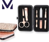 Medies - nagelknipper set | nagelverzorging set | nagel knipper set | manicure reisset | pedicure set | nagelverzorging | etui | geschenkset - luxe - rosé - 5-delig - nagelknipper- tweezer- n