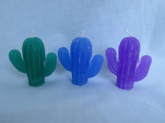 Kaars cactussen set van 3, groen, appelgeur, blauw oceaangeur, paars lavendelgeur
