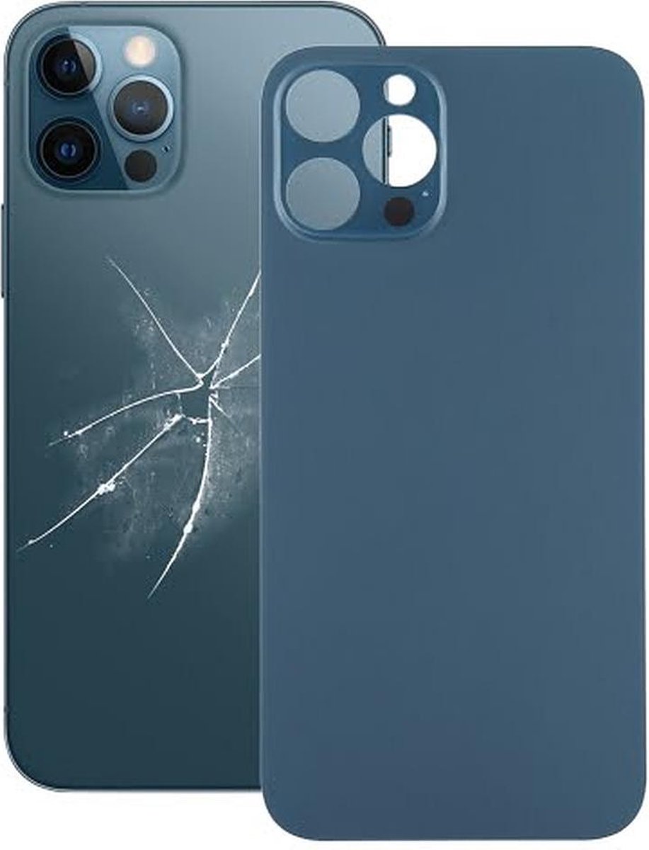 iPhone 12 Pro - Achterkant glas / Back cover glas / Behuizing glas - Big Hole - Blauw