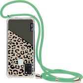 Casetastic Samsung Galaxy A21s (2020) Hoesje met koord - Lanyard Case - Leopard Mix Green Print