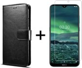 Nokia 2.3 hoesje bookcase met pasjeshouder zwart wallet portemonnee book case cover - 1x Nokia 2.3 screenprotector