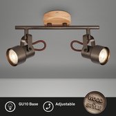 Briloner Leuchten TAHUN LED Spot Vintage 2-lichts metaal-hout anitk-grijs 1xLED GU10 5W 3000K draai- en kantelbaar