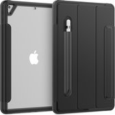 Case2go - Tablet hoes geschikt voor Apple iPad 2021 - 10.2 Inch - Tri-Fold Book Case met Transparante Back Cover en Pencil Houder - Zwart