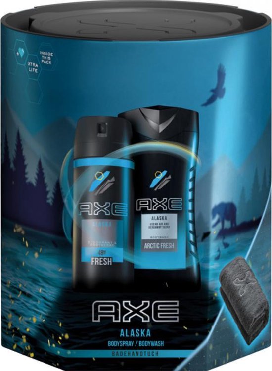 Axe GP douche 250ml + deodorant spray 150ml Alaska + badhanddoek bol