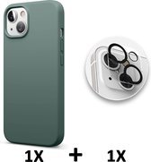 iPhone 13 Mini Hoesje Groen & Camera Lens Glazen Screenprotector - Siliconen Back Cover