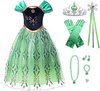 prinsessenjurk groen - kroon - toverstaf - handschoenen - juwelenset