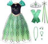 Prinsessenjurk meisje - Anna jurk - Het Betere Merk - Prinsessen speelgoed - maat 110 (120)- Verkleedkleren Meisje- Tiara - Kroon - Juwelen - Lange Handschoenen - Verjaardag meisje - Carnavalskleren meisje - Kleed