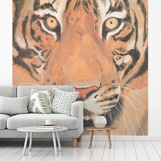 Papier peint - Papier peint Papier peint photo Tigre - Tête - Oranje - Largeur 240 cm x hauteur 240 cm