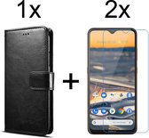 Nokia 5.3 hoesje bookcase met pasjeshouder zwart wallet portemonnee book case cover - 2x Nokia 5.3 screenprotector