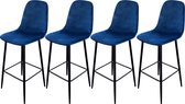 Urban Living - Barkrukken - Set van 4 - Blauw - Fluweel / Velours zitting - Metalen frame