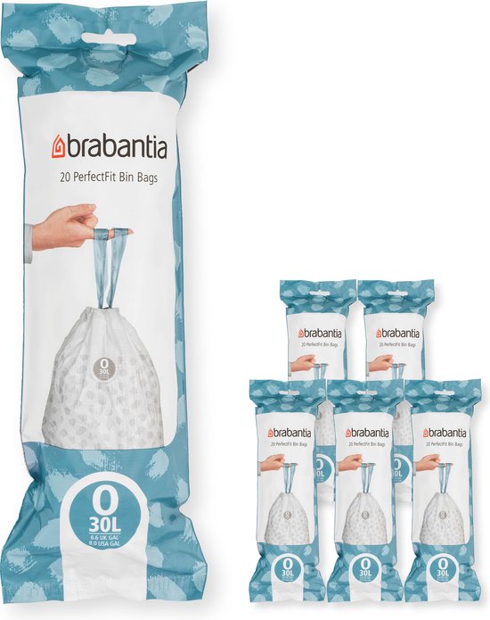 Brabantia PerfectFit sac poubelle avec fermeture code O, 30 litres, 6 rouleaux x 20 pcs - White