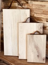 SET VAN 3 Eiken Snijplank / presenteerplank met leren handvat - Tapas/Kaas plank - Dikte 4 cm  - Small + Medium + Groot