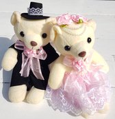 Beren bruidspaar van ongeveer 20 cm groot roze - roze - beer - knuffel - trouwen - huwelijk - bruiloft
