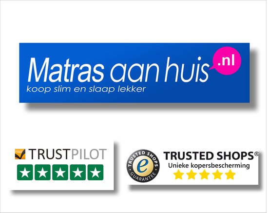 Logo Matras aan huis avec les labels Trustpilot et Trusted Shops.