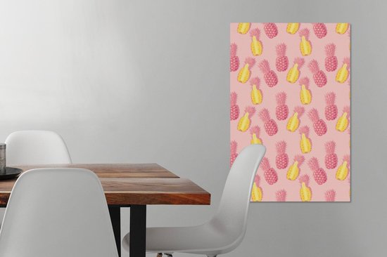 Canvas schilderij 40x60 cm - Wanddecoratie Zomer - Ananassen - Patroon - Muurdecoratie woonkamer - Slaapkamer decoratie - Kamer accessoires - Schilderijen op canvas