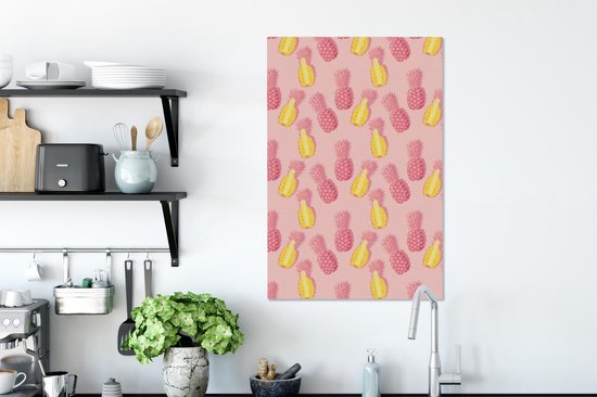 Canvas schilderij 40x60 cm - Wanddecoratie Zomer - Ananassen - Patroon - Muurdecoratie woonkamer - Slaapkamer decoratie - Kamer accessoires - Schilderijen op canvas