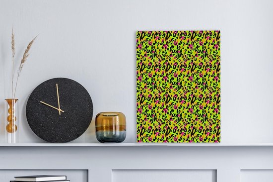 Tableau Peinture Panthère - Néon - Jaune - Rose - 30x40 cm - Décoration murale