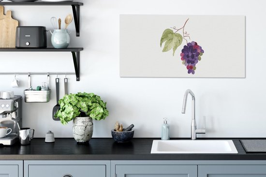 Tableau Peinture Raisins - Feuilles - Branche - 80x40 cm - Décoration murale