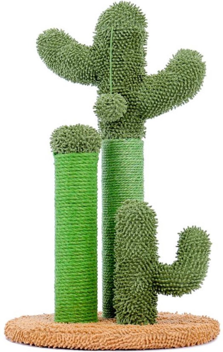 Cactus Krabpaal voor Katten/Kittens - Inclusief Speelgoed met Bal - Geschikt voor Kittens - Krabpalen - Meubelbeschermers - Groen met Bruine onderkant - Maat L 68CM