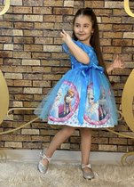 Anna & Elsa meisjesjurk blauw 9 jaar 134