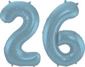De Ballonnenkoning - Folieballon Cijfer 26 Blauw Pastel Metallic Mat - 86 cm