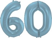Folieballon Cijfer 60 Blauw Pastel Metallic Mat - 86 cm