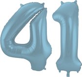 De Ballonnenkoning - Folieballon Cijfer 41 Blauw Pastel Metallic Mat - 86 cm