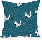 Moodadventures | Kussens | Kussenhoes Kraanvogels Turquoise | 45x45 | Sierkussenhoes