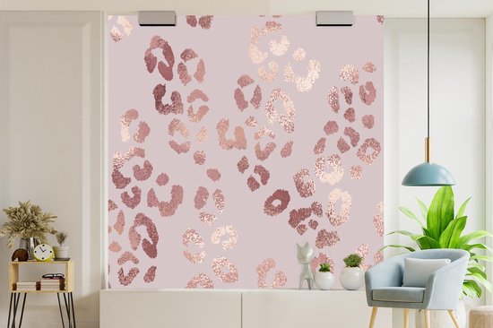 Behang - Fotobehang Panterprint - Rose Goud - Glitter - Breedte 220 cm x  hoogte 220 cm | bol