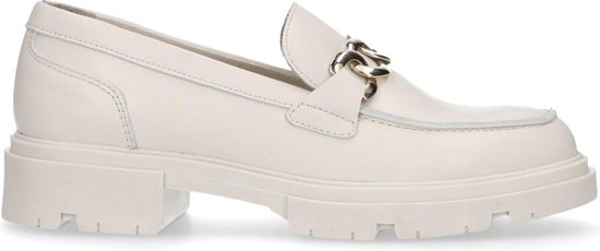 Manfield - Dames - Off white leren loafers met goudkleurige chain - Maat 40
