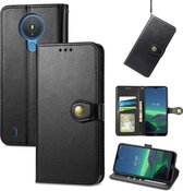 Voor Nokia 1.4 Effen Kleur Lederen Gesp Telefoon Case Met Lanyard & Fotolijst & Kaartsleuf & Portemonnee & Stand Functie (Zwart)