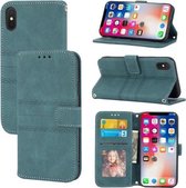 Reliëf gestreepte magnetische gesp PU + TPU horizontale flip lederen tas met houder & kaartsleuf & portemonnee & fotolijst & sling voor iPhone XS Max (groen)