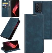 Voor OPPO K9 Retro-skin Business Magnetische Suction Leather Case met Houder & Kaartsleuven & Portemonnee (Donkerblauw)