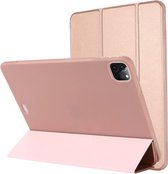 TPU horizontale flip lederen hoes met drie opvouwbare houder voor iPad Pro 12.9 2021/2020/2018 (rosé goud)