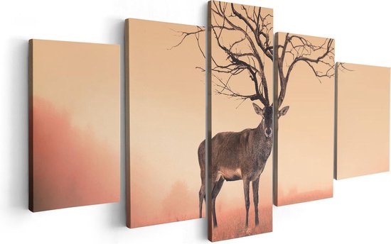 Artaza Canvas Schilderij Vijfluik Hert Met Een Bomen Gewei - 100x50 - Foto Op Canvas - Canvas Print