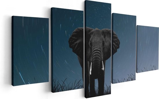 Artaza - Pentaptyque de peinture sur toile - Éléphant entouré d'étoiles - 100x50 - Photo sur toile - Impression sur toile