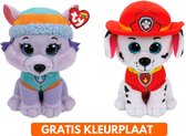 Ty Paw Patrol knuffel 2x zachte knuffels Everest en Marshall 15 cm met kleurplaat - schattig Kinder poppen speelgoed hondjes Nickelodeon