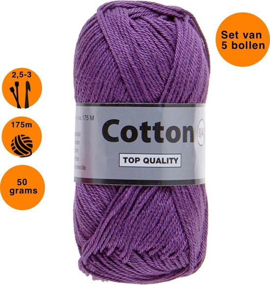Lammy yarns Cotton eight 8/4 dun katoen garen - paars (064) - pendikte 2,5 a 3mm - 5 bollen van 50 gram