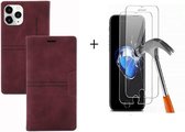 GSMNed – iPhone 11 Pro Max – Leren telefoonhoes Rood – Luxe iPhone 11 Pro Max – pasjeshouder – wallet – Rood – met screenprotector