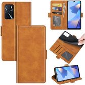 Voor OPPO A16 Dual-side magnetische gesp horizontale flip lederen tas met houder & kaartsleuven & portemonnee (geel)
